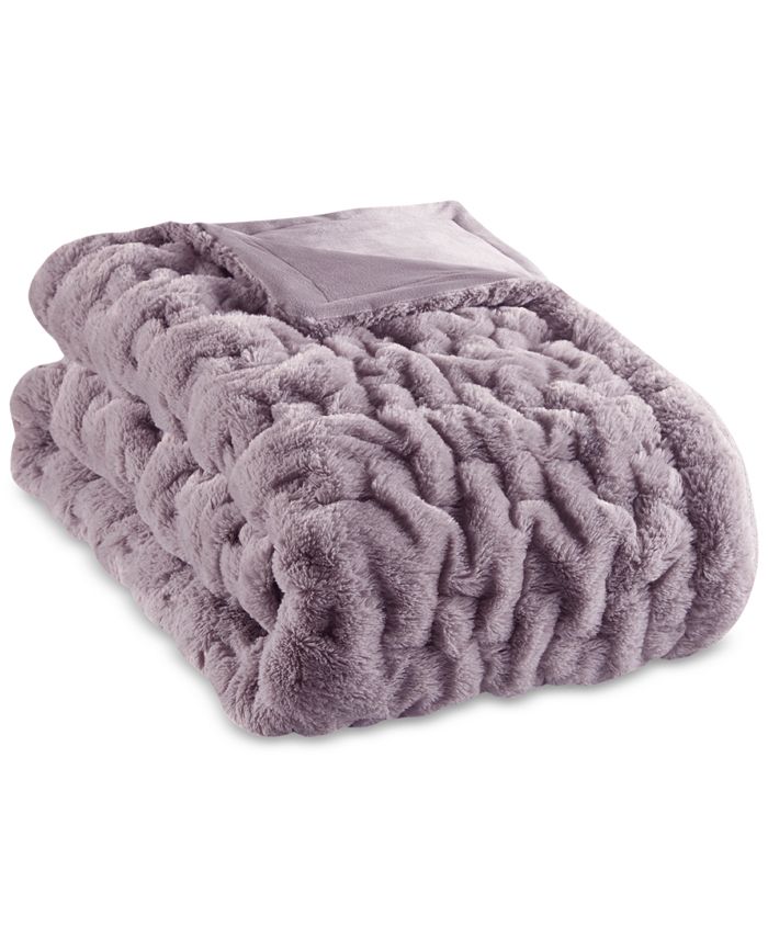 Madison Park Ruched Reversible Faux-Fur Throw, 50" x  60" - Purple - Throw