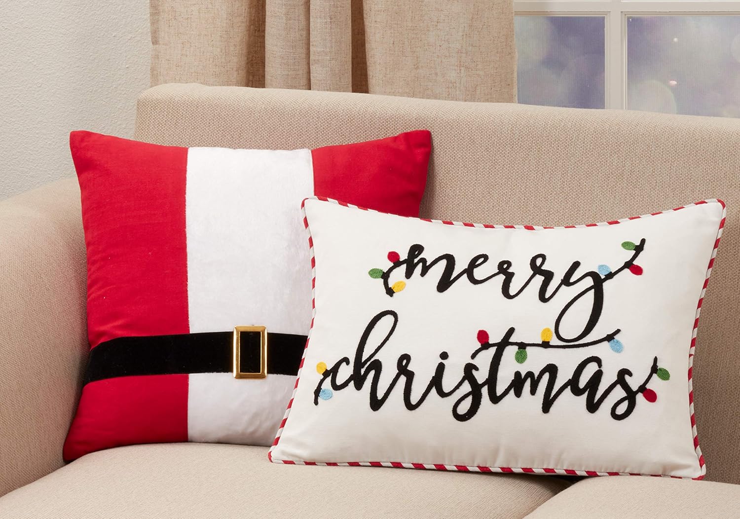 SARO LIFESTYLE Lights Merry Christmas Design Pillow Cover, 14"" x 20"", White (5511.W1420BC)
