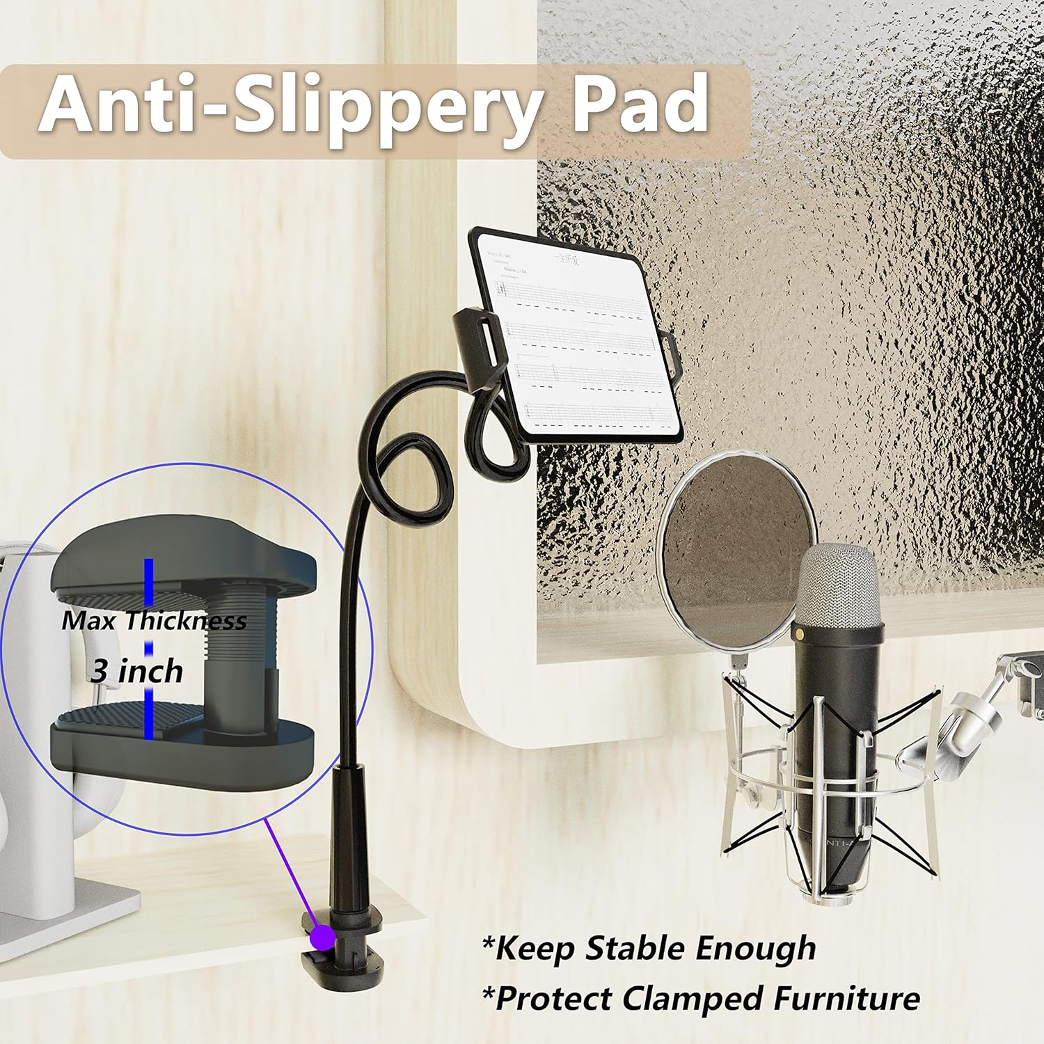 Tablet Stand Holder, Mount Holder Clip with Grip Flexible Long Arm Gooseneck Compatible with ipad iPhone/Nintendo Switch/Samsung Galaxy Tabs/Amazon Kindle Fire HD - Black - Open Box