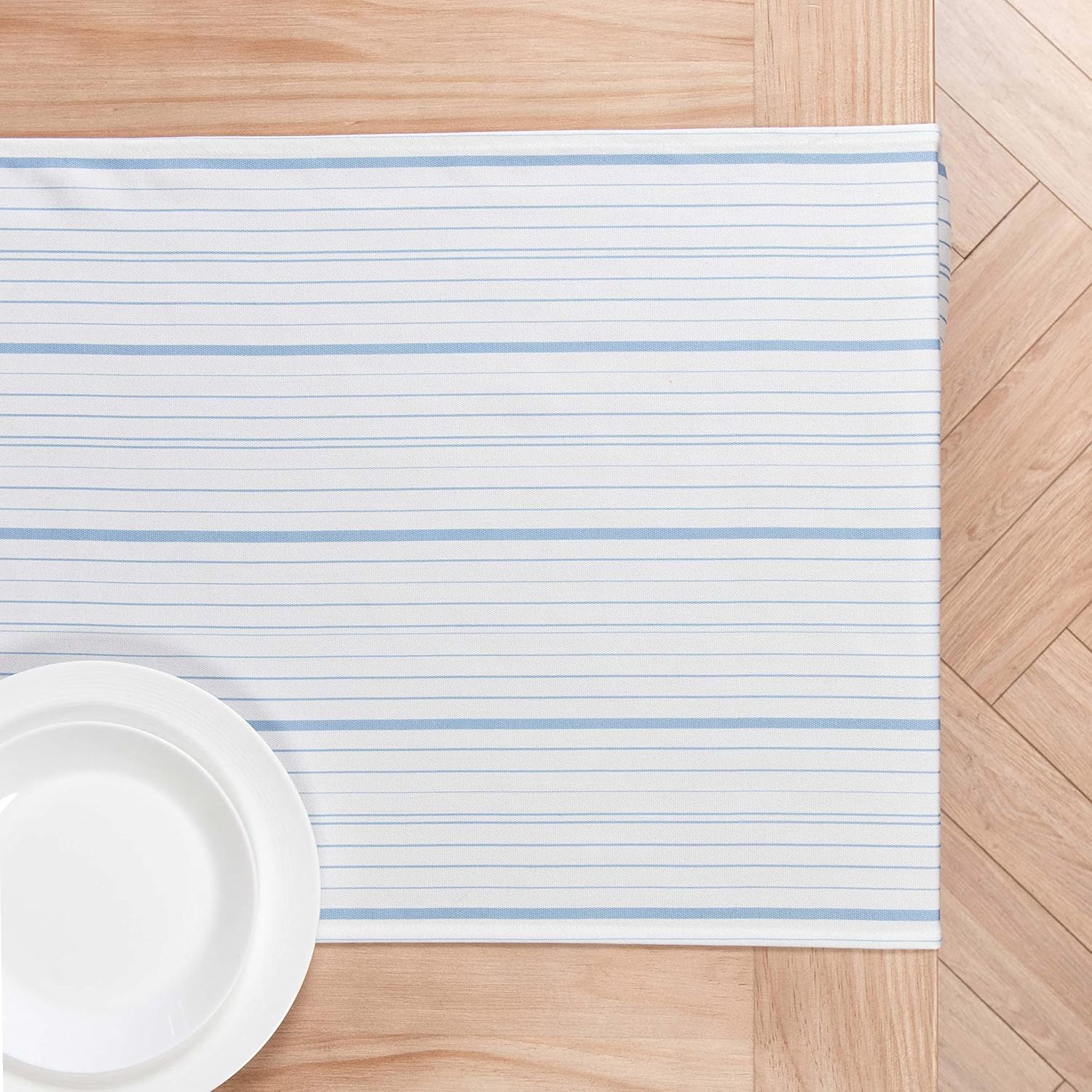 Hofdeco Premium Coastal Indoor Outdoor Blue Table Runner, 18“x108” Waterproof Dining for Patios, Missi Stripe Tassel - Open Box