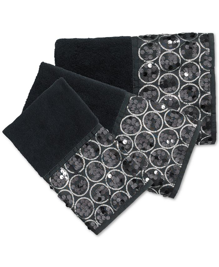 Popular Bath Sinatra Cotton 3-Pc. Sequin Towel Set  - Black - 3 Piece Set