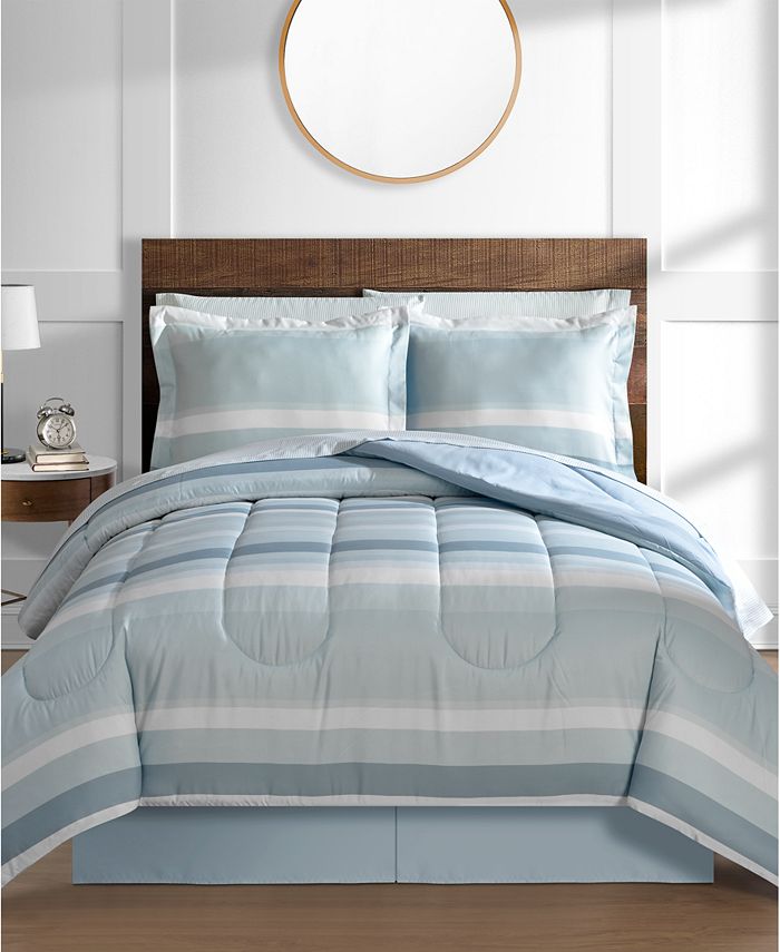 Austin Stripe/Solid Reversible 8 Pc. Comforter Set, Exclusively at Macy’s - Green - California King