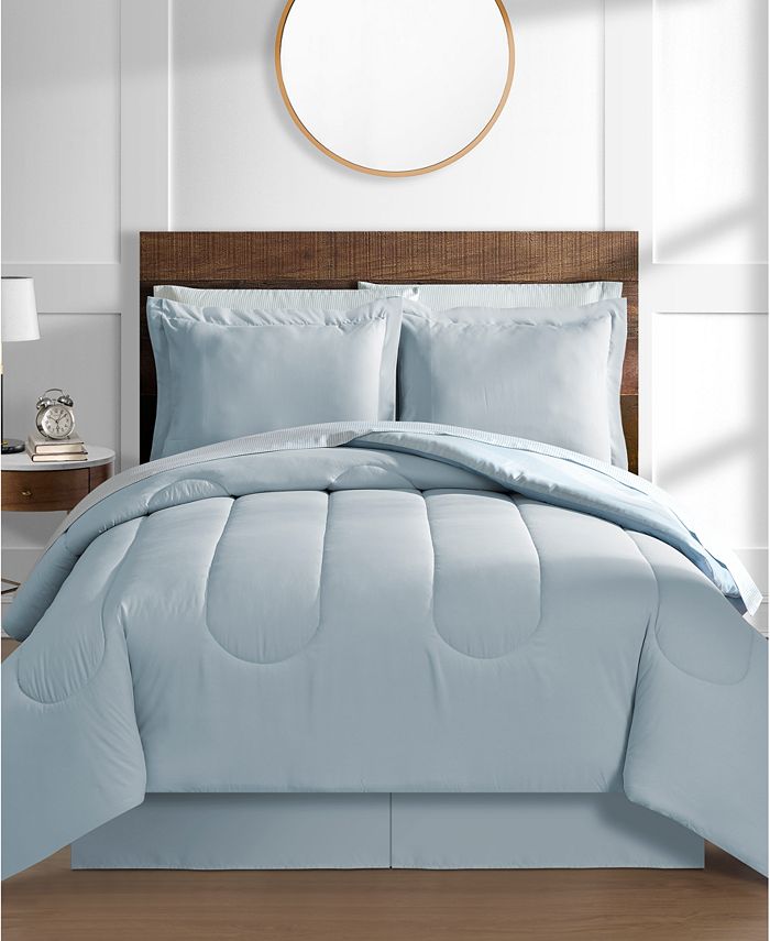 Austin Stripe/Solid Reversible 8 Pc. Comforter Set, Exclusively at Macy’s - Green - California King