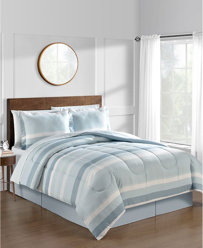 Austin Stripe/Solid Reversible 8 Pc. Comforter Set, Exclusively at Macy’s - Green - California King