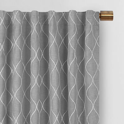 Eclipse Nora Geometric Embroidery Rod Pocket Back Tab Blackout Single Curtain Panel