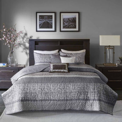 Madison Park Melody 6-Pc Reversible Jacquard Quilt Set With Throw Pillows