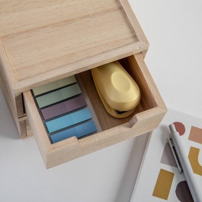 Martha Stewart 2pc Stackable Boxes with Drawers Natural Wood: Desk Organizer Set for Office & Drawer Organization