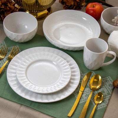 18pc Porcelain Sienna Dinnerware Set White - Elama: Solid Round Dish Set, Service for 4, Dishwasher-Safe