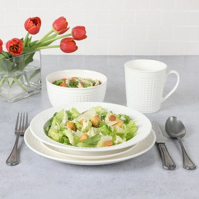 Martha Stewart Basket Weave 30-Piece New Bone China Embossed Porcelain Dinnerware Set