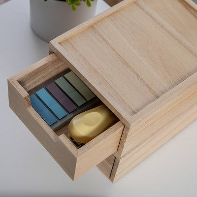 Martha Stewart 2pc Stackable Boxes with Drawers Natural Wood: Desk Organizer Set for Office & Drawer Organization