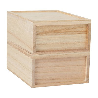 Martha Stewart 2pc Stackable Boxes with Drawers Natural Wood: Desk Organizer Set for Office & Drawer Organization