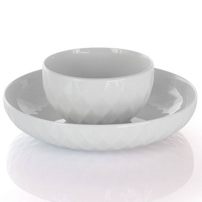 18pc Porcelain Sienna Dinnerware Set White - Elama: Solid Round Dish Set, Service for 4, Dishwasher-Safe