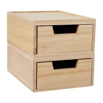 Martha Stewart 2pc Stackable Boxes with Drawers Natural Wood: Desk Organizer Set for Office & Drawer Organization