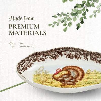 Spode Woodland Turkey Pickle Dish – 8.5 Inch Porcelain Serving Dish – Microwave, Oven, Freezer & Dishwasher Safe, Rustic Thanksgiving Serveware