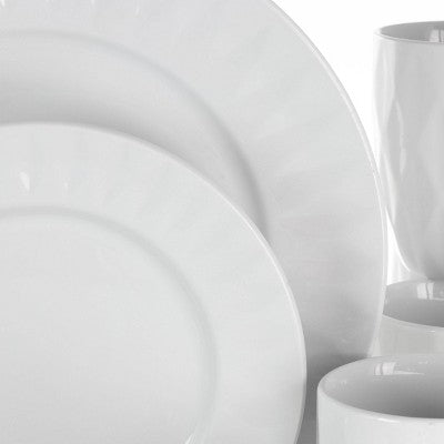 18pc Porcelain Sienna Dinnerware Set White - Elama: Solid Round Dish Set, Service for 4, Dishwasher-Safe