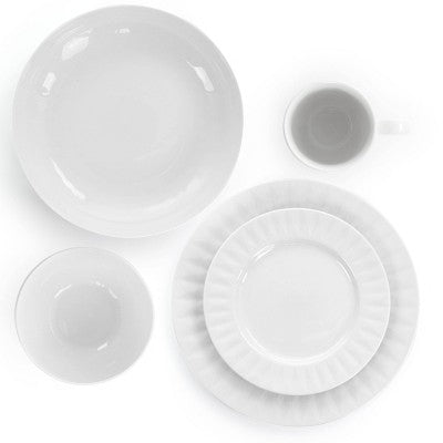 18pc Porcelain Sienna Dinnerware Set White - Elama: Solid Round Dish Set, Service for 4, Dishwasher-Safe