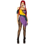 Leg Avenue Women's 3 Pc Darling Rag Doll Costume with Patchwork Dress, Detachable Clear Straps, Skull Head Choker