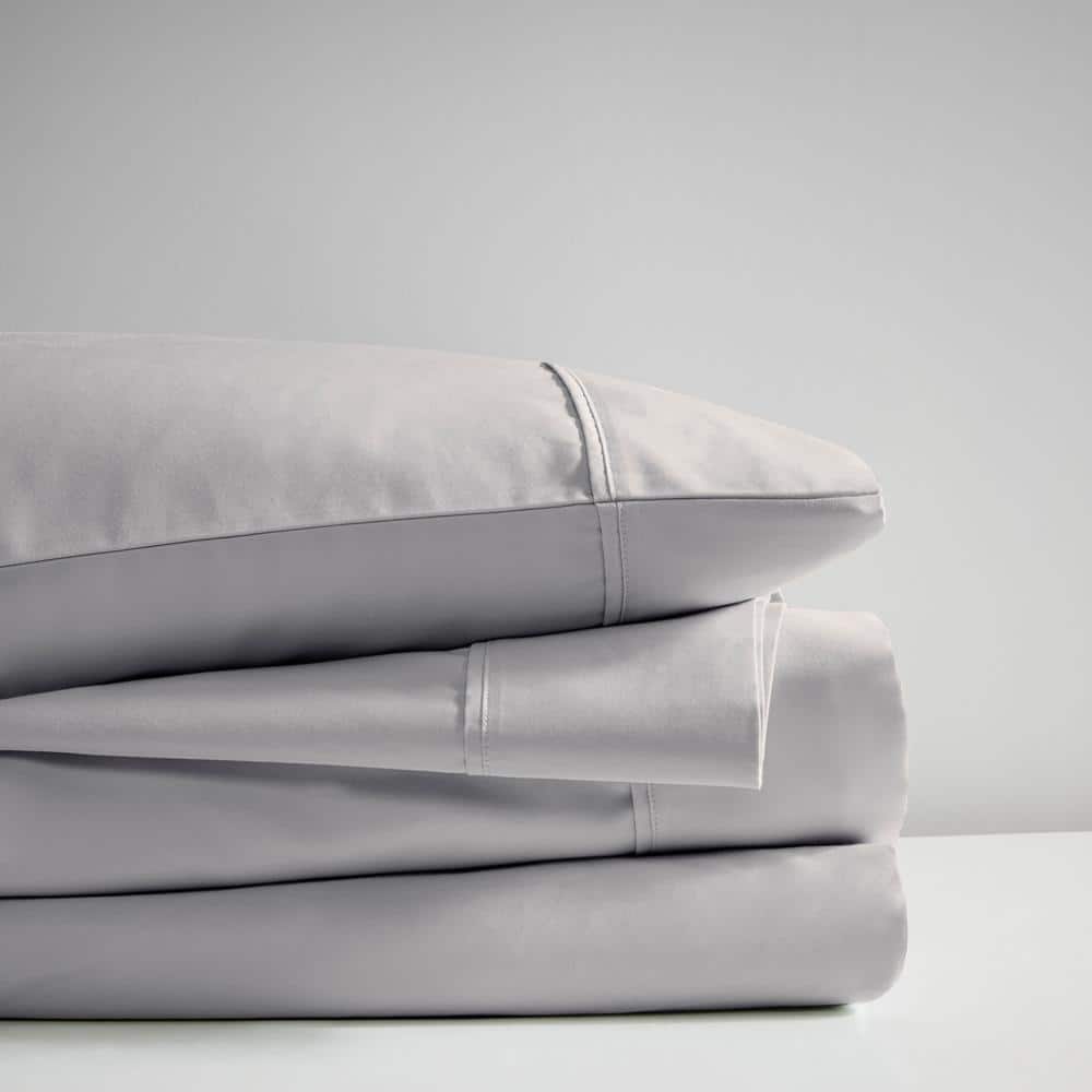 600 Thread Count 4-Piece Grey Cooling Cotton Queen Sheet Set