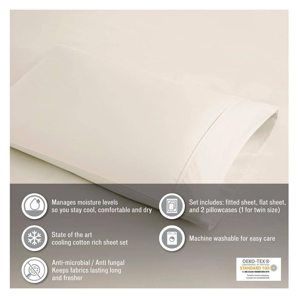 600 Thread Count 4-Piece Grey Cooling Cotton Queen Sheet Set