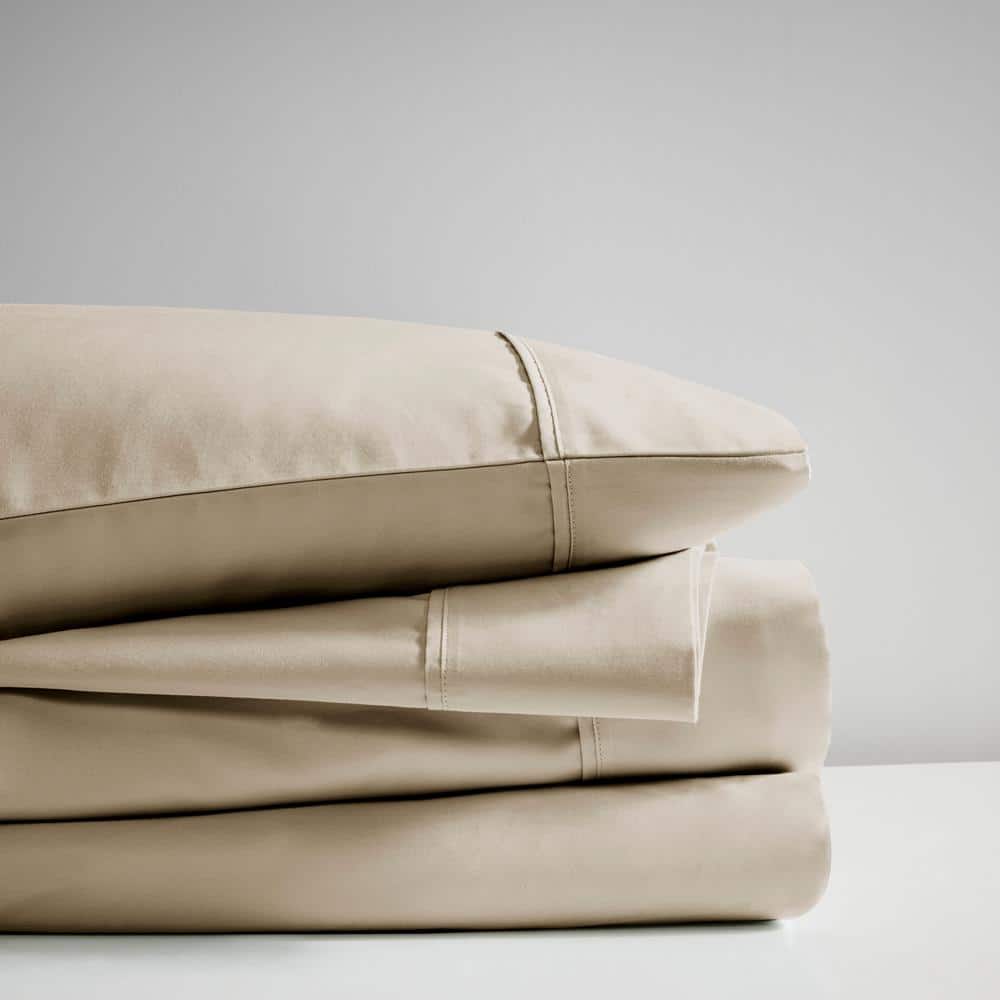 Beautyrest 600 Thread Count 4-Piece Khaki Cooling Cotton Full Sheet Set