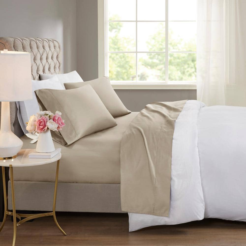 Beautyrest 600 Thread Count 4-Piece Khaki Cooling Cotton Full Sheet Set