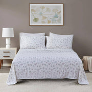Oversized Cotton Flannel 4-Piece White Tossed Botanical Queen Sheet Set