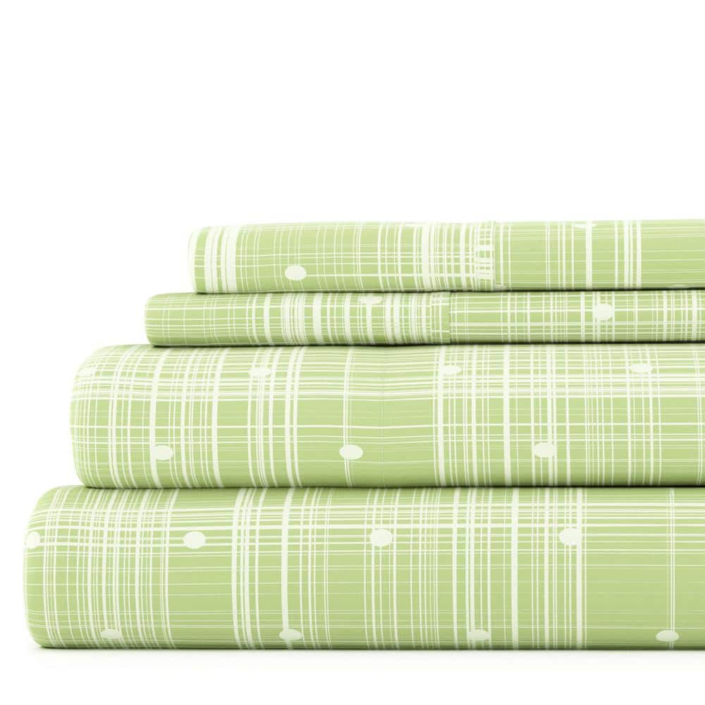 4-Piece Moss Geometric Microfiber Twin Sheet Set