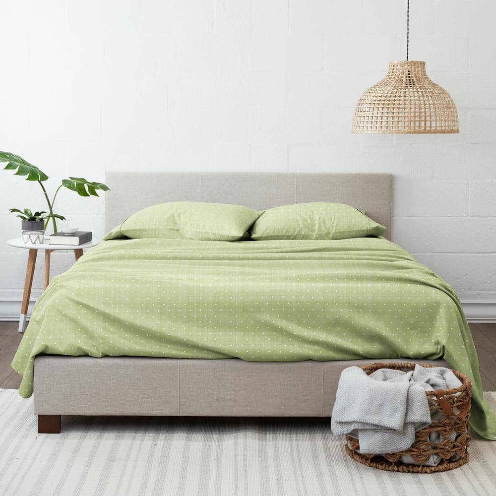 4-Piece Moss Geometric Microfiber Twin Sheet Set
