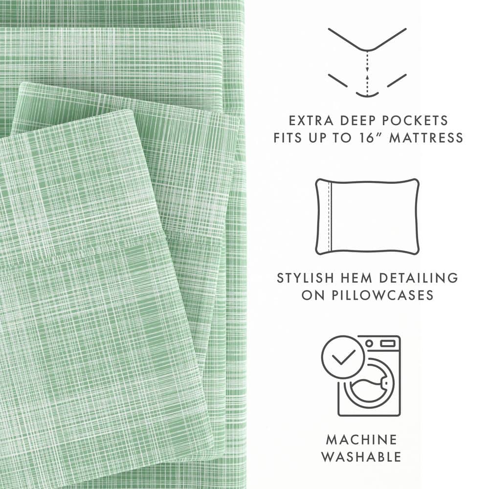4-Piece Forest Plaid Microfiber King Sheet Set