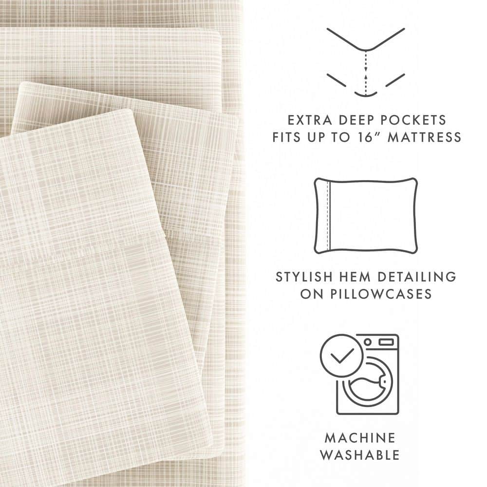 4-Piece Ray Plaid Microfiber King Sheet Set