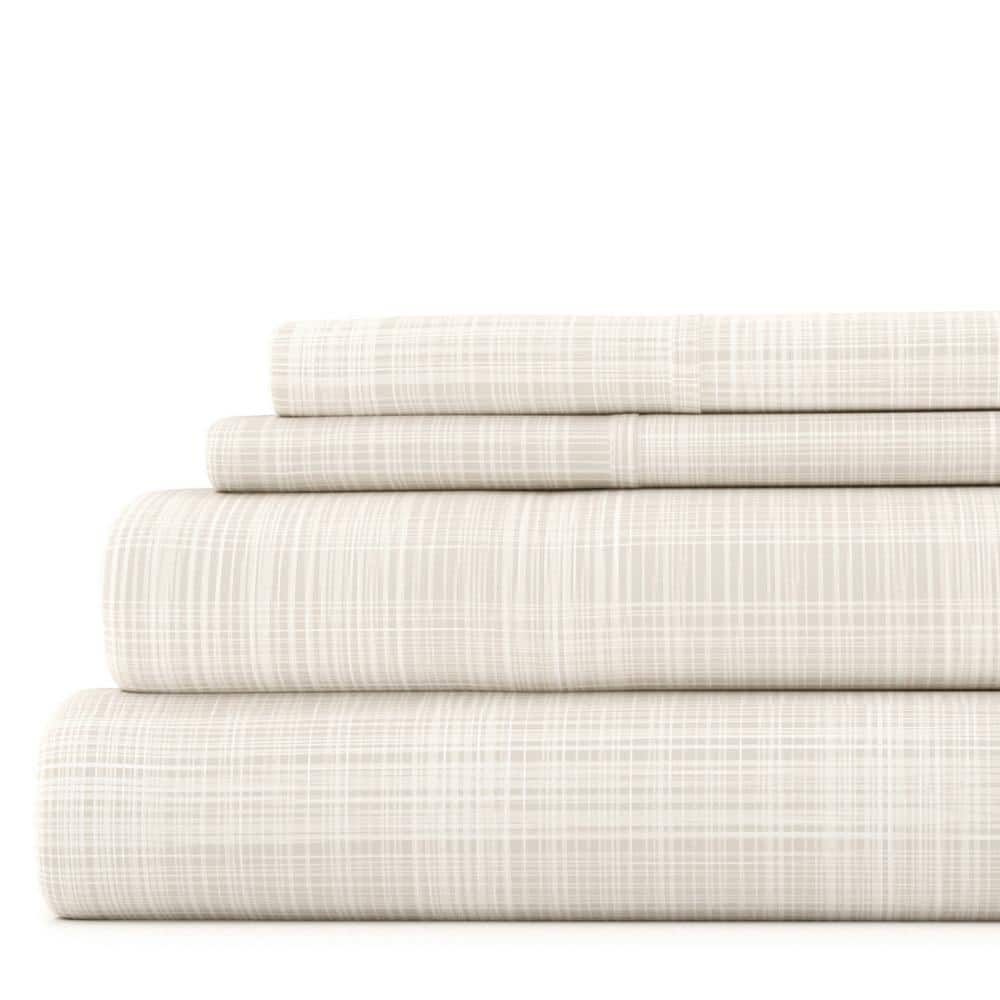 4-Piece Ray Plaid Microfiber King Sheet Set