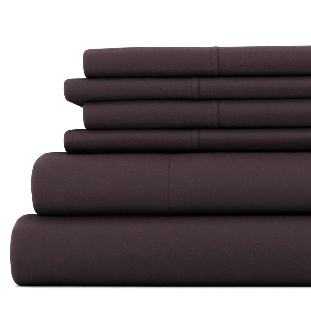 6-Piece Purple Solid Microfiber Full Sheet Set