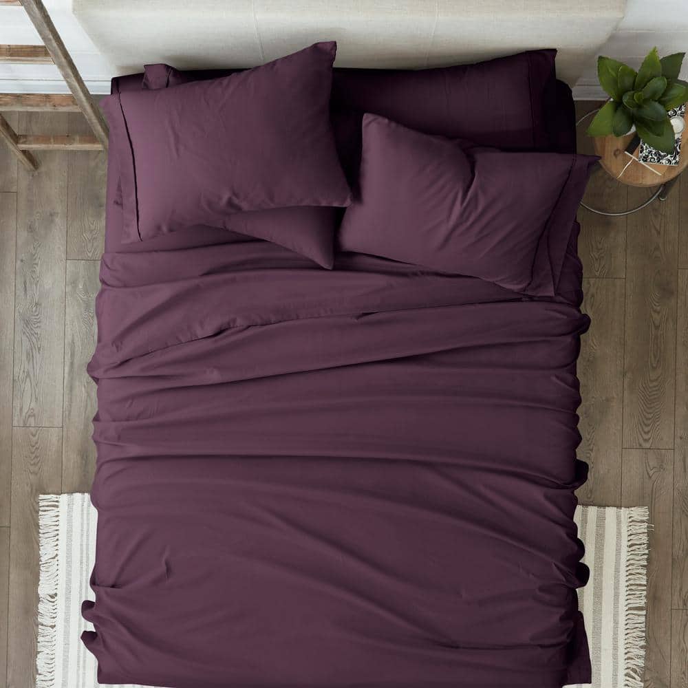 6-Piece Purple Solid Microfiber Full Sheet Set