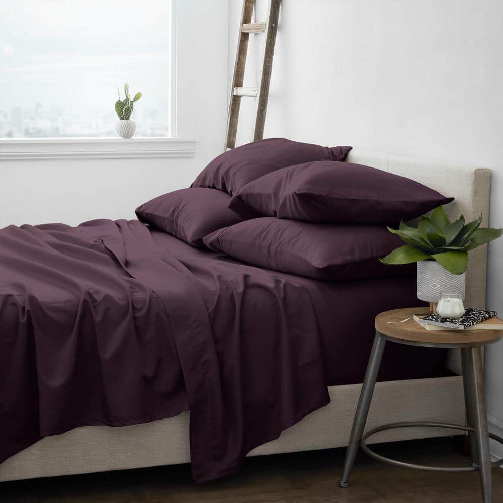 6-Piece Purple Solid Microfiber Full Sheet Set