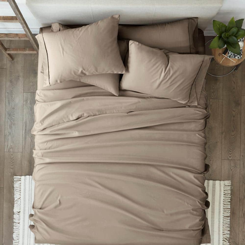 6-Piece Taupe Solid Microfiber King Sheet Set
