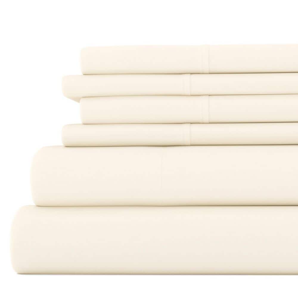 6-Piece Ivory Solid Microfiber Queen Sheet Set