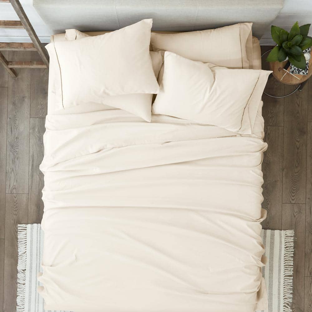 6-Piece Ivory Solid Microfiber Queen Sheet Set