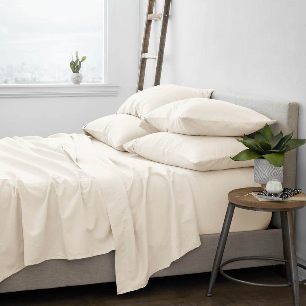 6-Piece Ivory Solid Microfiber Queen Sheet Set