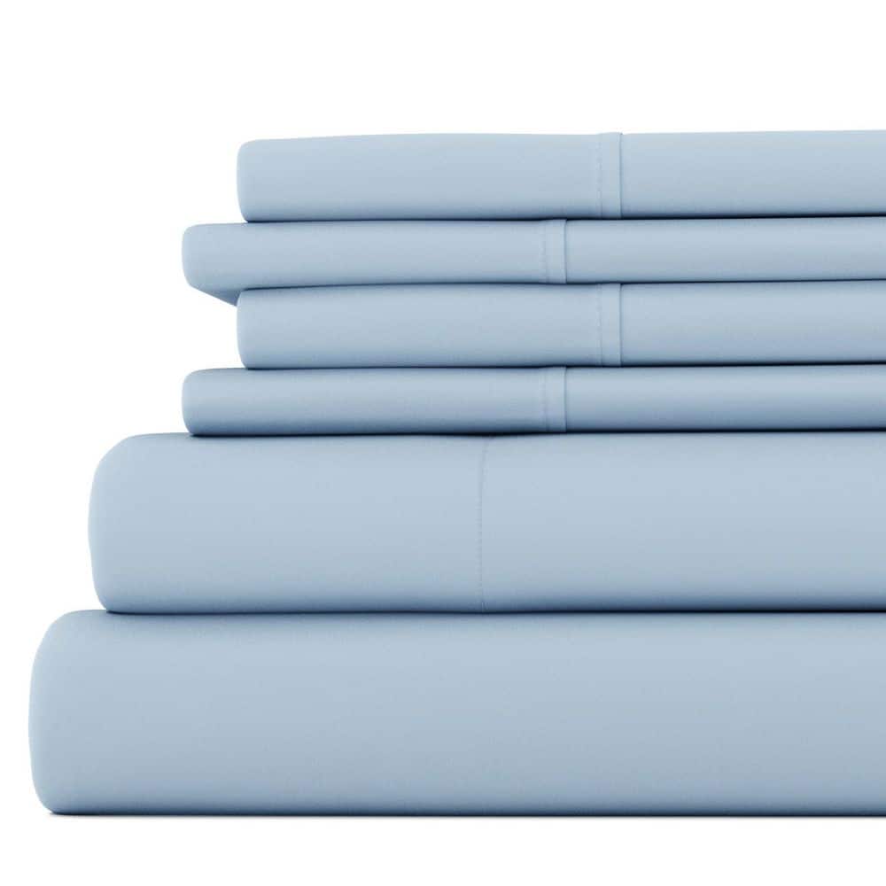 Luxury Ultra Soft 6 Piece Solid Light Blue Microfiber Queen Sheet Set