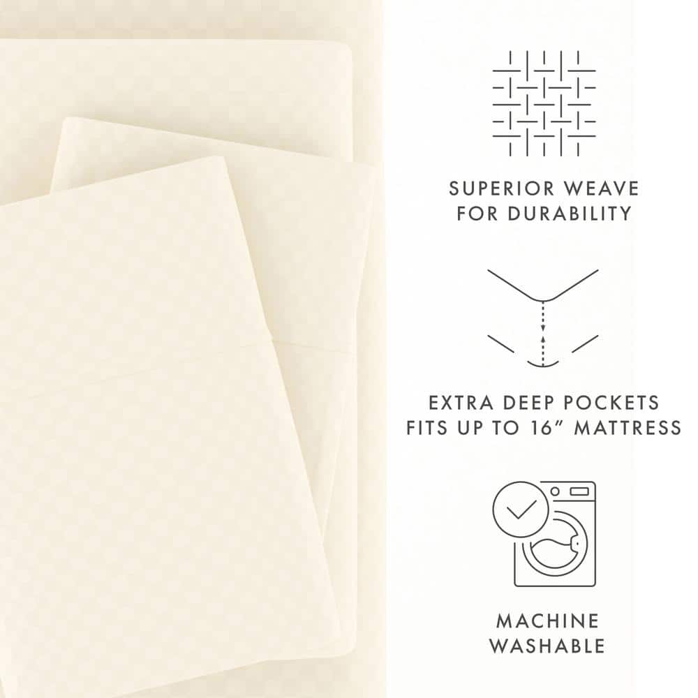 4-Piece Ivory Geometric Microfiber King Sheet Set