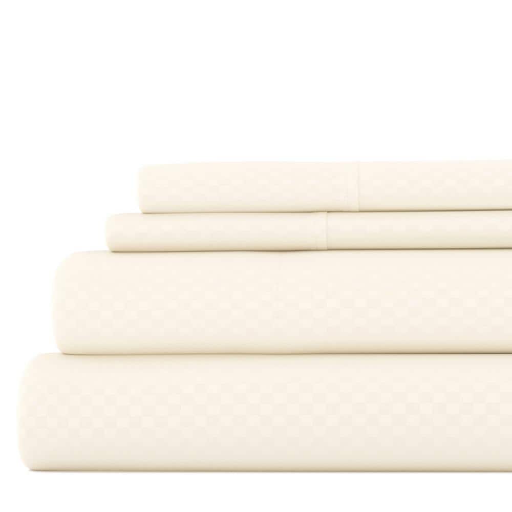 4-Piece Ivory Geometric Microfiber King Sheet Set