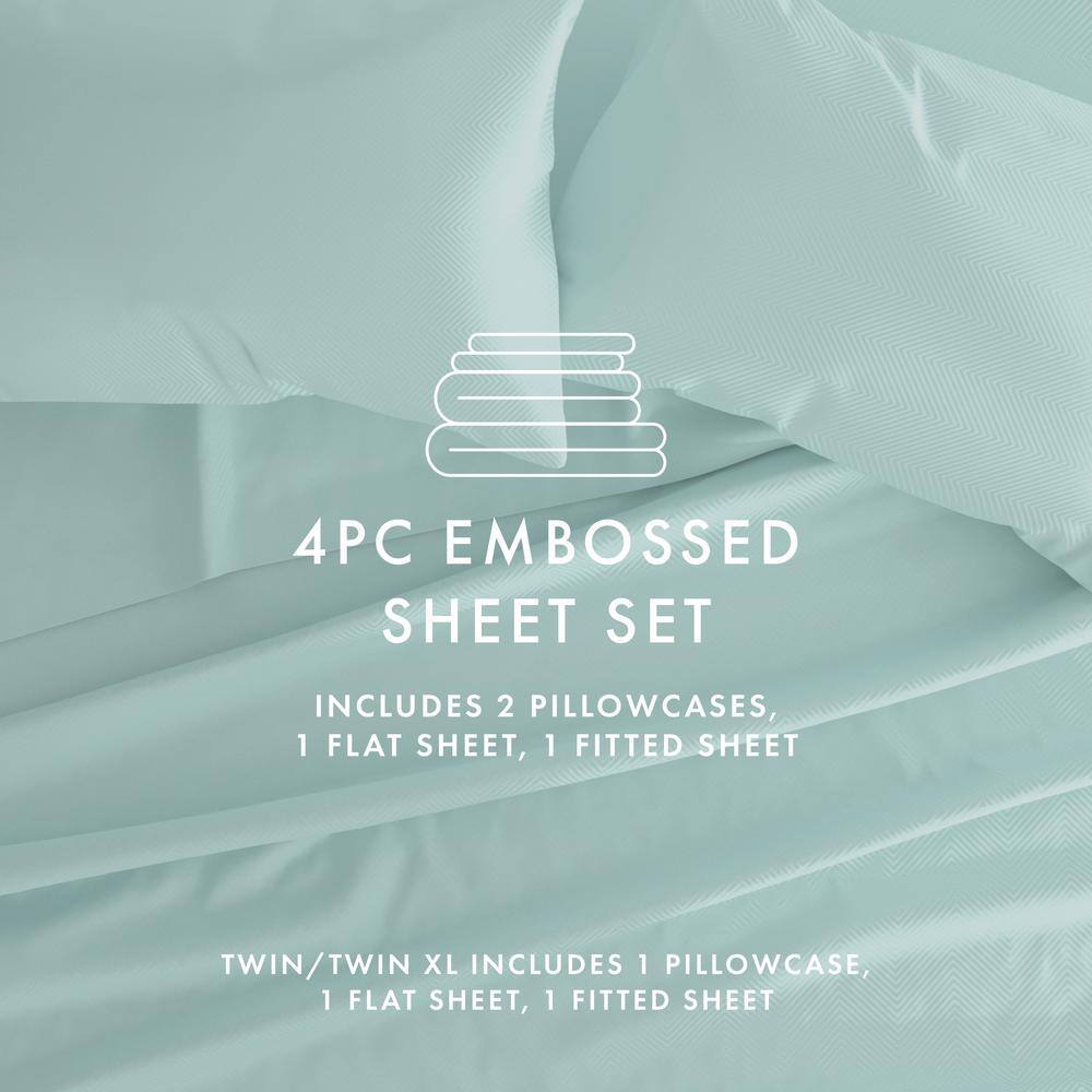 Becky Cameron 4-Piece Aqua Geometric Microfiber Twin Sheet Set