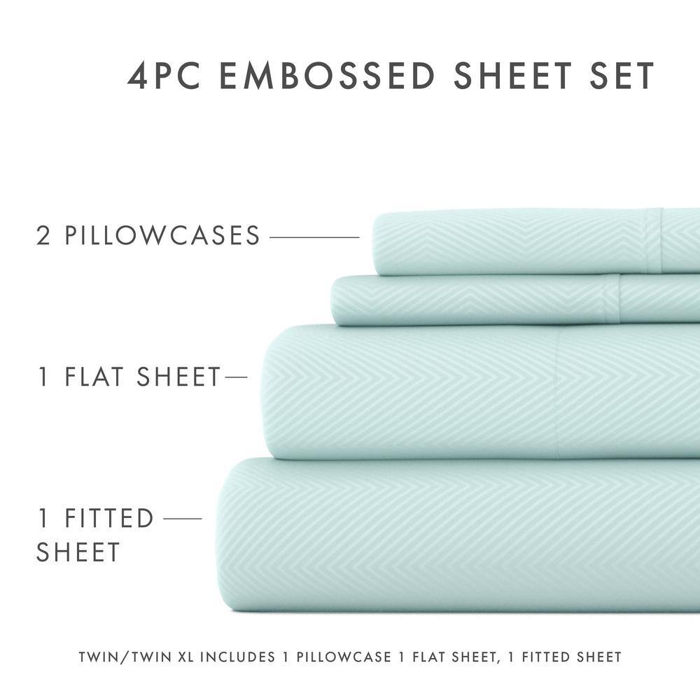 Becky Cameron 4-Piece Aqua Geometric Microfiber Twin Sheet Set