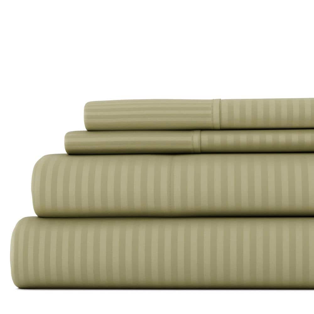 4-Piece Sage Striped Microfiber Full Sheet Set