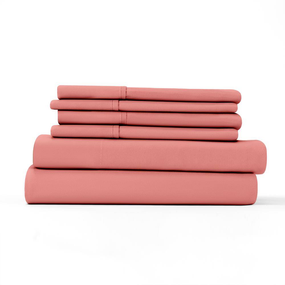 6-Piece Solid Clay California King Bed Sheet Set