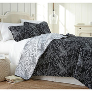 Winter Brush Reversible Black 3-Piece Full/Queen Microfiber Quilt Set
