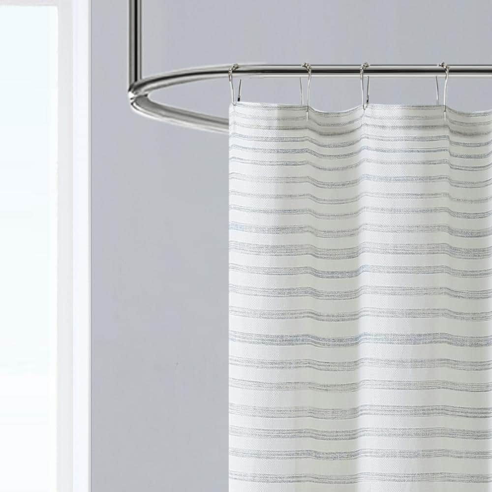Tide Stripe 1-Piece Beige Cotton Blend Shower Curtain