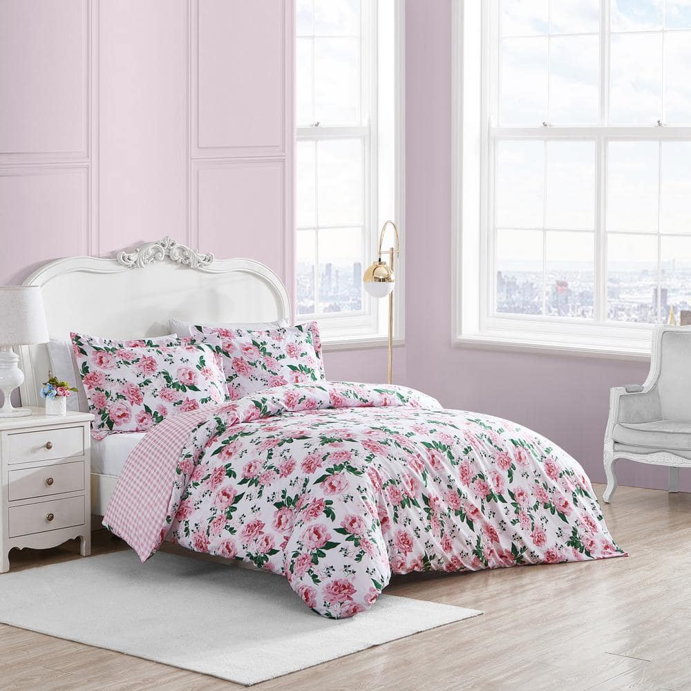 Betsey Johnson Blooming Roses 2-Piece Pink Microfiber Reversible Twin Duvet Set