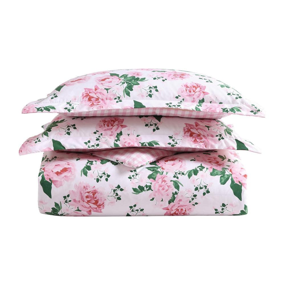 Betsey Johnson Blooming Roses 2-Piece Pink Microfiber Reversible Twin Duvet Set