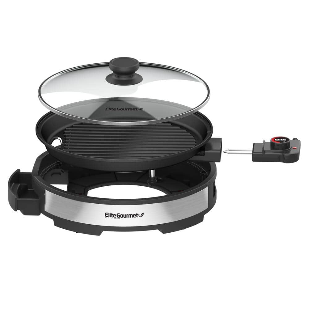 Gourmet 12 in. Black Indoor Grill with Tempered Glass Lid